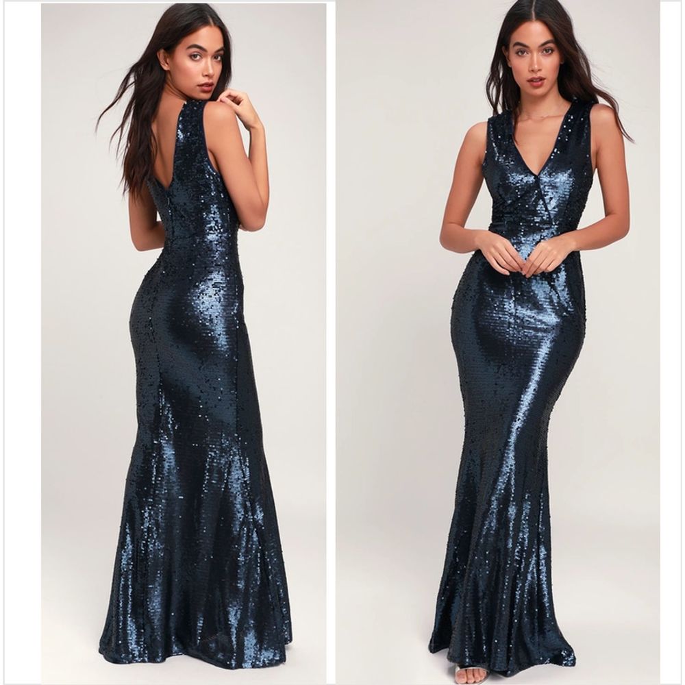 Lulus Navy Sequin Maxi Dress Lustrous Love Matte